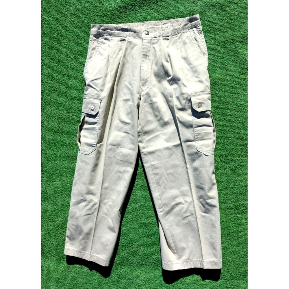 VTG Mens Casual Traditional Cargo Khaki 32x25 Pleated Relaxed Trouser Pants EUC